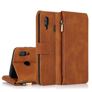 For Samsung Galaxy A20 / A30 Skin-feel Crazy Horse Texture Zipper Wallet Bag Horizontal Flip Leather Case with Holder & Card Slots & Wallet & Lanyard(Brown) (OEM)