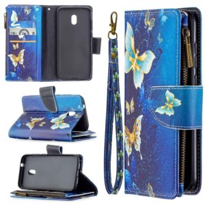 For Nokia C1 Plus Colored Drawing Pattern Zipper Horizontal Flip Leather Case with Holder & Card Slots & Wallet(Gold Butterfly) (OEM)