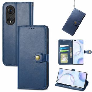 For Honor 50 Pro Solid Color Leather Buckle Phone Case with Lanyard & Photo Frame & Card Slot & Wallet & Stand Function(Blue) (OEM)
