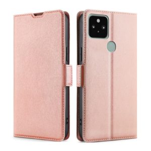 For Google Pixel 5 Ultra-thin Voltage Side Buckle PU + TPU Horizontal Flip Leather Case with Holder & Card Slot(Rose Gold) (OEM)