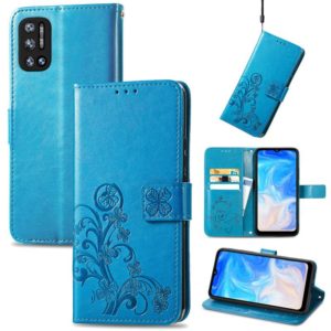 For DOOGEE N40 Pro Four-leaf Clasp Embossed Leather Case with Lanyard & Card Slot & Wallet & Holder(Blue) (OEM)