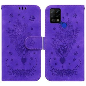 For Tecno Pova 4G Butterfly Rose Embossed Leather Phone Case(Purple) (OEM)