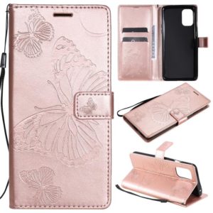 For OnePlus 8T 3D Butterflies Embossing Pattern Horizontal Flip Leather Case with Holder & Card Slot & Wallet(Rose Gold) (OEM)