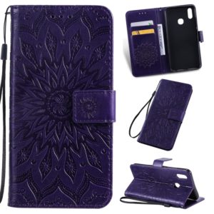 Pressed Printing Sunflower Pattern Horizontal Flip PU Leather Case for Vivo Y93 / Y91 / Y95, with Holder & Card Slots & Wallet & Lanyard (Purple) (OEM)