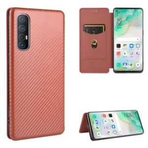 For OPPO Reno3 5G (Japanese Version) Carbon Fiber Texture Horizontal Flip TPU + PC + PU Leather Case with Card Slot(Brown) (OEM)