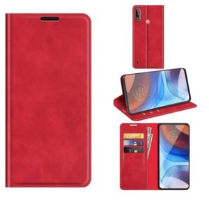 For Motorola Moto E7 Power Retro-skin Business Magnetic Suction Leather Case with Holder & Card Slots & Wallet(Red) (OEM)