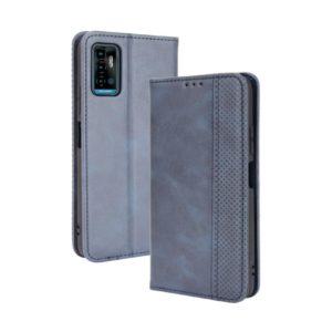 For ZTE Blade A71 Magnetic Buckle Retro Crazy Horse Texture Horizontal Flip Leather Case with Holder & Card Slots & Photo Frame(Blue) (OEM)