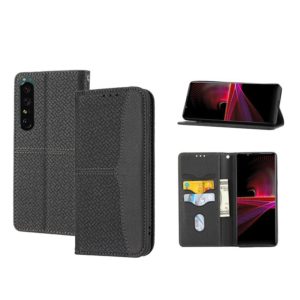 For Sony Xperia 1 IV Woven Texture Stitching Magnetic PU Leather Phone Case(Black) (OEM)