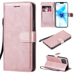 For iPhone 12 / 12 Pro Solid Color Horizontal Flip Protective Leather Case with Holder & Card Slots & Wallet & Photo Frame & Lanyard(Rose Gold) (OEM)
