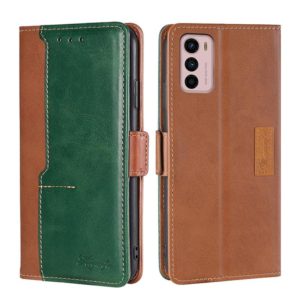 For Motorola Moto G42 4G Contrast Color Side Buckle Leather Phone Case(Light Brown + Green) (OEM)