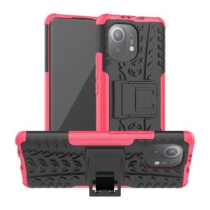 For Xiaomi Mi 11 Tire Texture Shockproof TPU+PC Protective Case with Holder(Pink) (OEM)