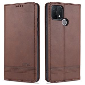 For OPPO A15 AZNS Magnetic Calf Texture Horizontal Flip Leather Case with Card Slots & Holder & Wallet(Dark Brown) (AZNS) (OEM)