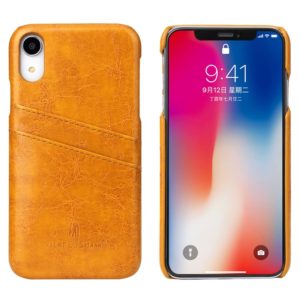 For iPhone XR Fierre Shann Retro Oil Wax Texture PU Leather Case with Card Slots(Yellow) (OEM)