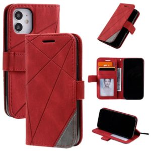 For iPhone 12 mini Skin Feel Splicing Horizontal Flip Leather Case with Holder & Card Slots & Wallet & Photo Frame(Red) (OEM)