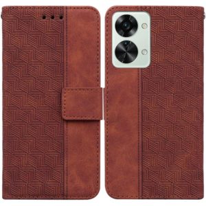 For OnePlus Nord 2T Geometric Embossed Leather Phone Case(Brown) (OEM)