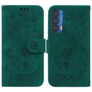For Motorola Edge 2021 Butterfly Rose Embossed Leather Phone Case(Green) (OEM)