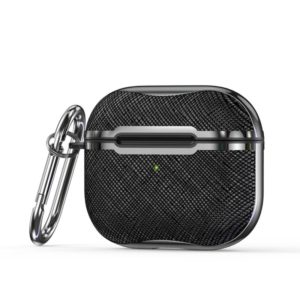 Cloth Texture Electroplating Frame Earphone Protective Case with Hook For AirPods 3(Black) (OEM)