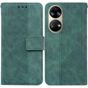 For Huawei P50 Geometric Embossed Leather Phone Case(Green) (OEM)