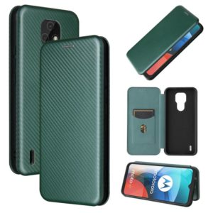 For Motorola Moto E7 Carbon Fiber Texture Horizontal Flip TPU + PC + PU Leather Case with Card Slot(Green) (OEM)