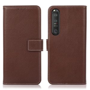 For Sony Xperia 1 III Litchi Texture PU + TPU Horizontal Flip Leather Case with Holder & Card Slots & Wallet(Brown) (OEM)