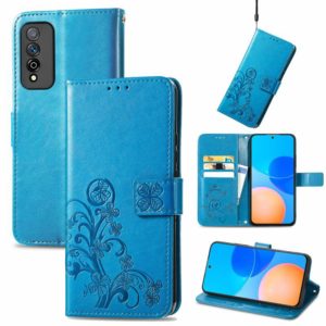 For Honor Play 5T Pro Four-leaf Clasp Embossed Leather Case with Lanyard & Card Slot & Wallet & Holder(Blue) (OEM)