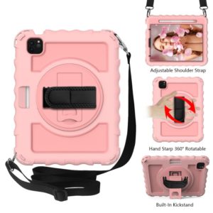 For iPad Air 2022 / 2020 10.9 360 Degree Rotation PC + Silicone Shockproof Combination Case with Holder & Hand Grip Strap & Neck Strap & Pen Slot Holder(Rose Gold) (OEM)