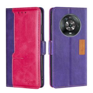For Honor Magic4 Contrast Color Side Buckle Leather Phone Case(Purple + Rose Red) (OEM)