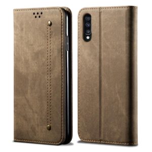 For Galaxy A70 Denim Texture Casual Style Horizontal Flip Leather Case with Holder & Card Slots & Wallet(Khaki) (OEM)