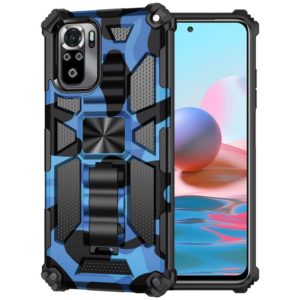 For Xiaomi Redmi Note 10 Pro Max Camouflage Armor Shockproof TPU + PC Magnetic Protective Case with Holder(Blue) (OEM)