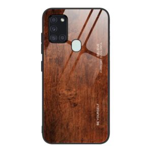 For Samsung Galaxy A21s Wood Grain Glass Protective Case(M02) (OEM)