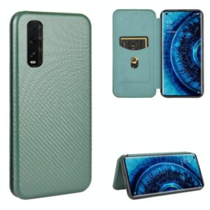 For OPPO Find X2 Carbon Fiber Texture Horizontal Flip TPU + PC + PU Leather Case with Card Slot(Green) (OEM)