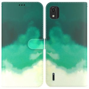 For Nokia C2 2nd Edition Watercolor Pattern Horizontal Flip Leather Phone Case(Cyan Green) (OEM)