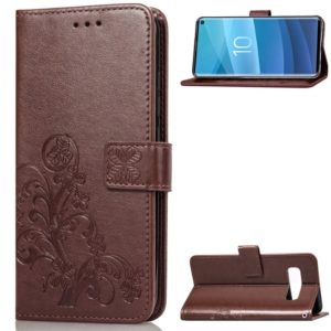 Lucky Clover Pressed Flowers Pattern Leather Case for Galaxy S10e, with Holder & Card Slots & Wallet & Hand Strap (Brown) (OEM)