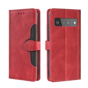For Google Pixel 6 Pro Skin Feel Straw Hat Magnetic Buckle Horizontal Flip Leather Case with Holder & Card Slots & Wallet(Red) (OEM)