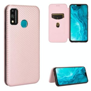 For Huawei Honor 9X Lite Carbon Fiber Texture Horizontal Flip TPU + PC + PU Leather Case with Card Slot(Pink) (OEM)