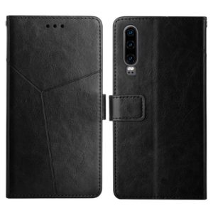 For Huawei P30 Y Stitching Horizontal Flip Leather Phone Case with Holder & Card Slots & Wallet & Photo Frame(Black) (OEM)