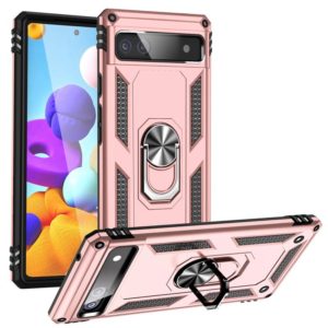 For Google Pixel 6A Shockproof TPU + PC Protective Case with 360 Degree Rotating Holder(Rose Gold) (OEM)