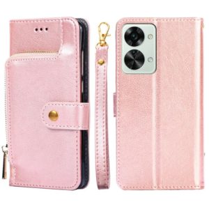 For OnePlus Nord 2T Zipper Bag PU + TPU Horizontal Flip Leather Case(Rose Gold) (OEM)