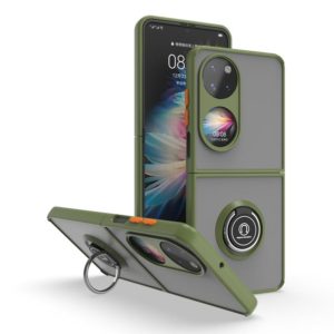 For Huawei P50 Pocket Q Shadow I Ring Kickstand PC and TPU Hybrid Phone Case(ArmyGreen) (OEM)
