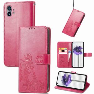 For Nothing Phone 1 Four-leaf Clasp Embossed Buckle Leather Phone Case(Magenta) (OEM)