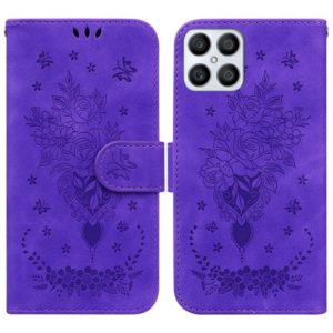 For Honor X8 Butterfly Rose Embossed Leather Phone Case(Purple) (OEM)