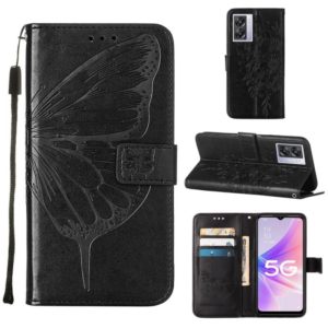 For OPPO A57 5G 2022 Embossed Butterfly Leather Phone Case(Black) (OEM)