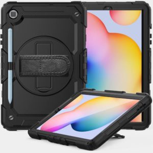 For Samsung Galaxy Tab S6 Lite P610 Shockproof Colorful Silicone + PC Protective Case with Holder & Shoulder Strap & Hand Strap & Pen Slot(Black) (OEM)
