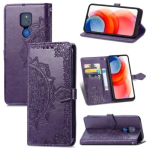 For Motorola Moto G Play 2021 Mandala Flower Embossed Horizontal Flip Leather Case with Holder & Three Card Slots & Wallet & Lanyard(Purple) (OEM)