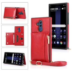 For Huawei Mate 20 Lite Square Zipper Wallet Bag TPU+PU Back Cover Case with Holder & Card Slots & Wallet & Cross-body Strap(Red) (OEM)