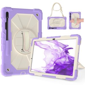For Samsung Galaxy Tab S8+ 12.4 inch SM-X800 / SM-X806 Contrast Color Robot Shockproof Silicone + PC Tablet Case(Lotus Root Purple Beige) (OEM)