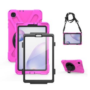 For Samsung Galaxy Tab A 8.4 2020 T307U Shockproof Colorful Silicone + PC Protective Case with Holder & Shoulder Strap & Hand Strap & Screen Protector(Rose Red) (OEM)