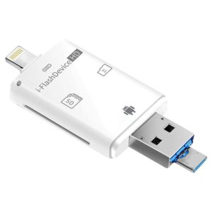 NK-208 3 in 1 i-Flash TF Card / SD Card Reader For 8 Pin + USB 2.0 + Micro USB Devices(White) (OEM)
