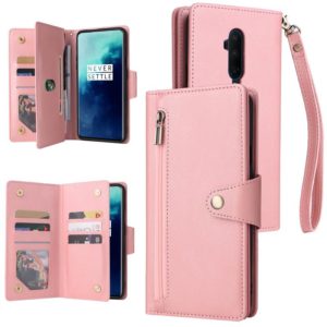 For OnePlus 7T Pro Rivet Buckle 9 Cards Three Fold Leather Phone Case(Rose Gold) (OEM)