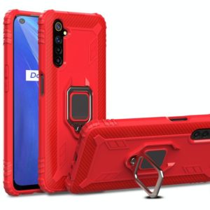 For OPPO Realme 6S Carbon Fiber Protective Case with 360 Degree Rotating Ring Holder(Red) (OEM)